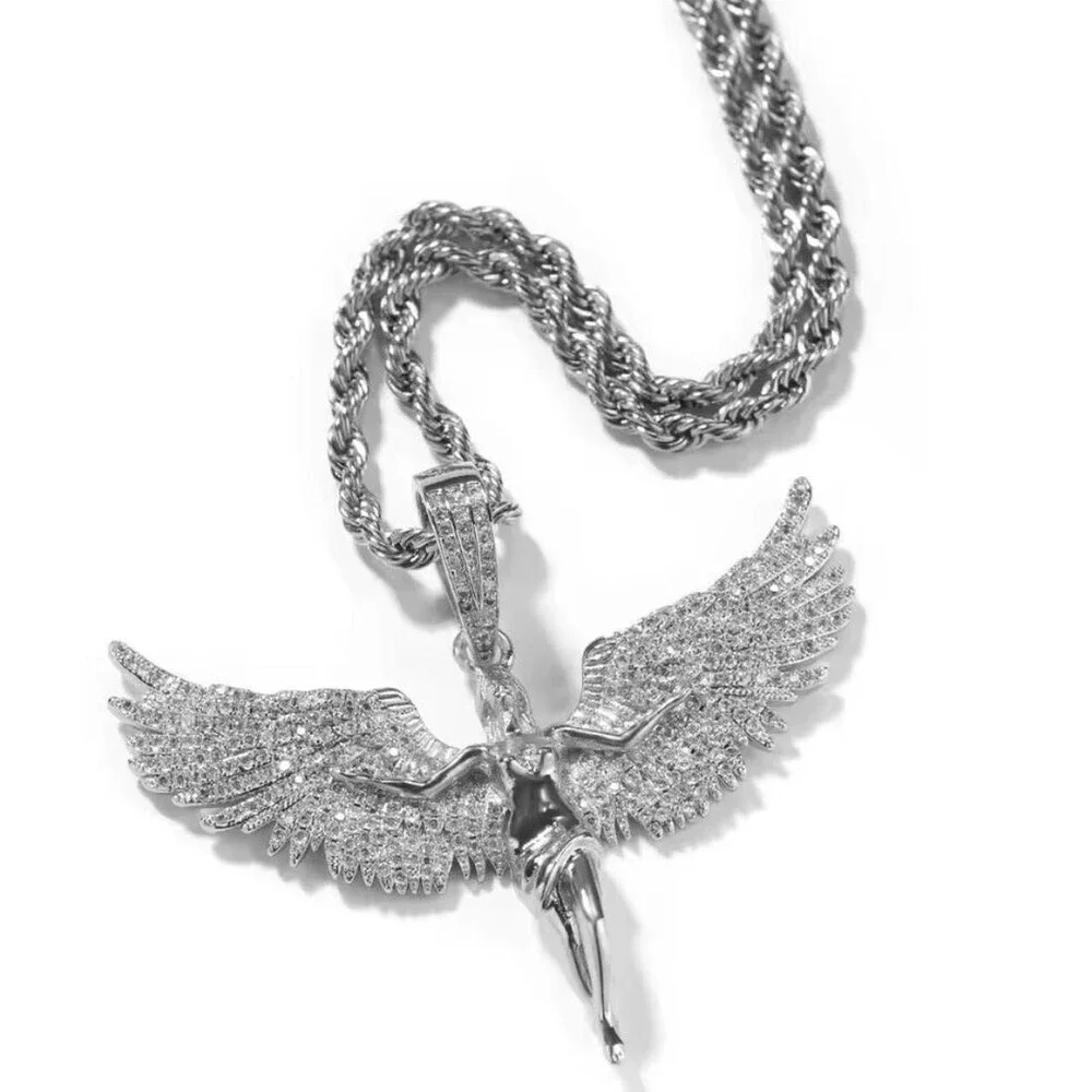 Silver Angel Wings Pendant With 24inch rope chain